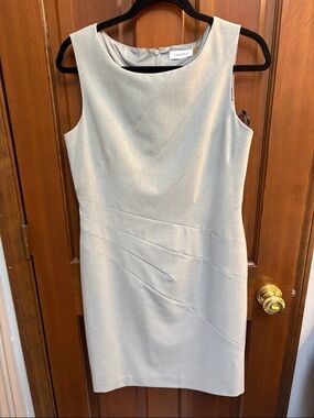 Calvin Klein Sleeveless Midi Sheath Dress in Light Gray